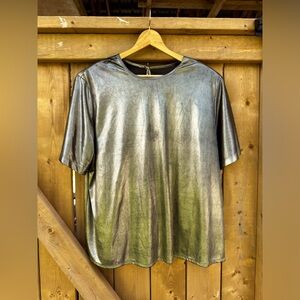 Vintage Top Shiny Metallic Silver 80s Blouse Party Holiday Shirt 1980s Retro